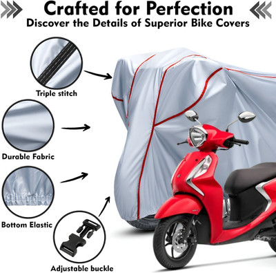 AutoGalaxy Waterproof Two Wheeler Cover for Yamaha(Fascino, Silver, Red)