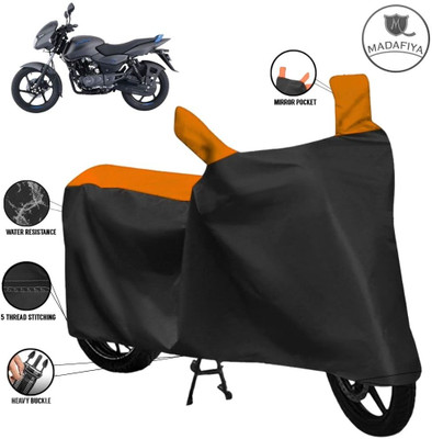 MADAFIYA Waterproof Two Wheeler Cover for Bajaj(Pulsar 125 Neon, Black, Orange)