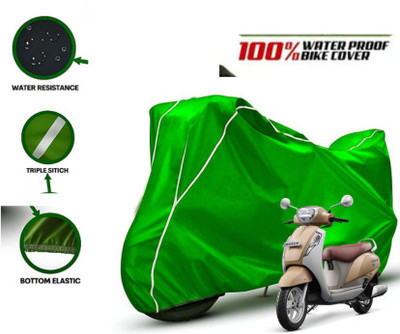 pocket bazar Waterproof Two Wheeler Cover for Suzuki(Access 125, Green, White)