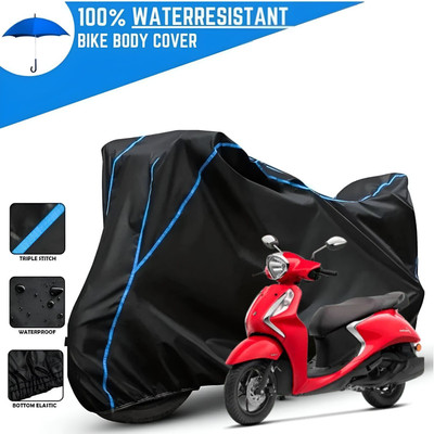 OliverX Waterproof Two Wheeler Cover for Yamaha(Fascino, Black, Blue)