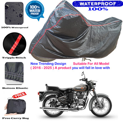 AutoGalaxy Waterproof Two Wheeler Cover for Royal Enfield(Bullet 500, Black, Red)