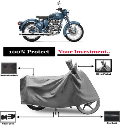 Amexride Two Wheeler Cover for Royal Enfield(Squadron Blue, Grey)