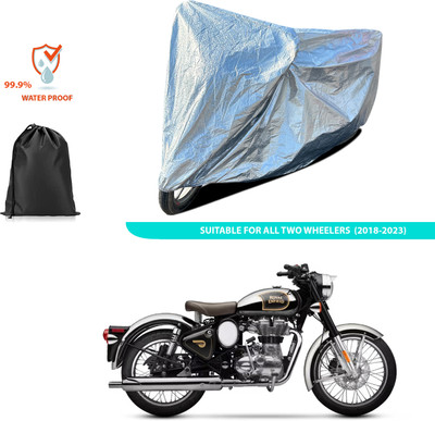CODOKI Waterproof Two Wheeler Cover for Royal Enfield(Classic Chrome, Silver)