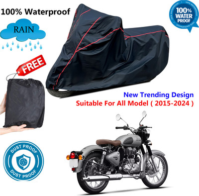 OliverX Waterproof Two Wheeler Cover for Royal Enfield(Classic Gunmetal, Black, Red)