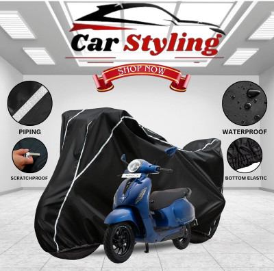 Car Styling Waterproof Two Wheeler Cover for Bajaj(New Chetak, Black, White)