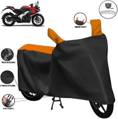 MADAFIYA Waterproof Two Wheeler Cover for Bajaj(Pulsar 200, Black, Orange)