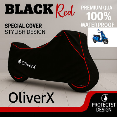 OliverX Waterproof Two Wheeler Cover for Bajaj(Chetak, Black, Red)