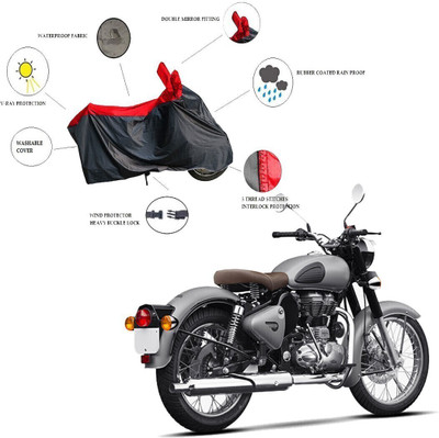 RiderShine Waterproof Two Wheeler Cover for Royal Enfield(Classic 350 Signals, Black, Red)