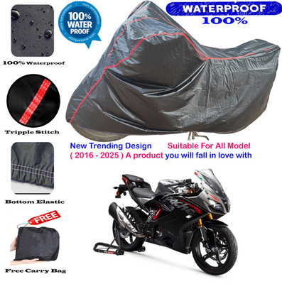AutoGalaxy Waterproof Two Wheeler Cover for TVS(Apache RTR 160 4V, Black, Red)