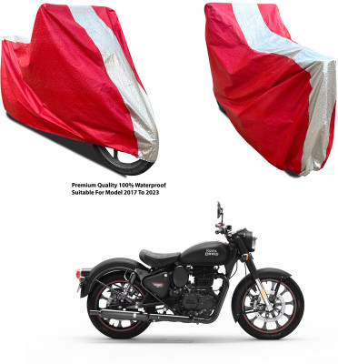 AutoGalaxy Waterproof Two Wheeler Cover for Royal Enfield(Classic 350 Signals, Silver, Red)