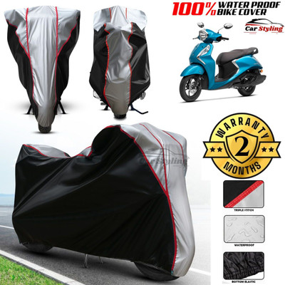 Car Styling Waterproof Two Wheeler Cover for Yamaha(Fascino, Black, Silver)