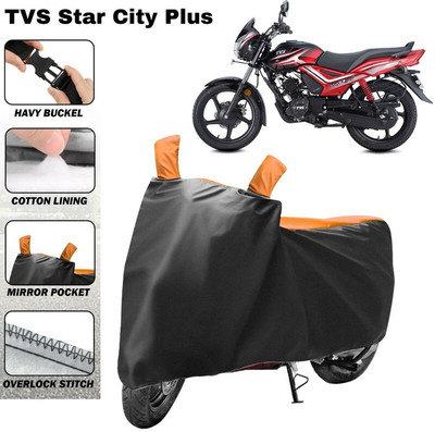 brandroofz Two Wheeler Cover for TVS(Star City Plus, Black, Orange)