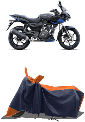 SUGASHRI Waterproof Two Wheeler Cover for Bajaj(Pulsar 220 DTS-i, Orange, Blue)