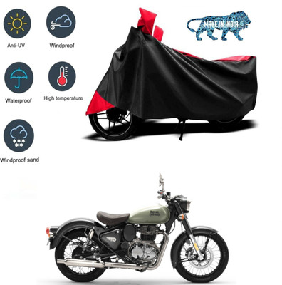 WMIZEXA Waterproof Two Wheeler Cover for Royal Enfield(Bullet 350 New BS6, Black, Red)