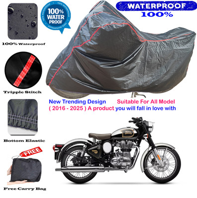 AutoGalaxy Waterproof Two Wheeler Cover for Royal Enfield(Classic Chrome, Black, Red)