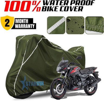Starvin Waterproof Two Wheeler Cover for Bajaj(Pulsar, Green, White)