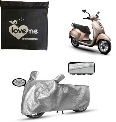 Love Me Two Wheeler Cover for Bajaj(Chetak, Silver)