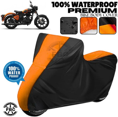 AutoGalaxy Waterproof Two Wheeler Cover for Royal Enfield(Bullet 350, Black, Orange)