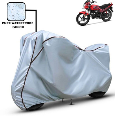 Delphinium Waterproof Two Wheeler Cover for Hero(Passion Plus, Silver, Black)