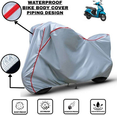 LE PRA Waterproof Two Wheeler Cover for Yamaha(Fascino, Silver, Red)
