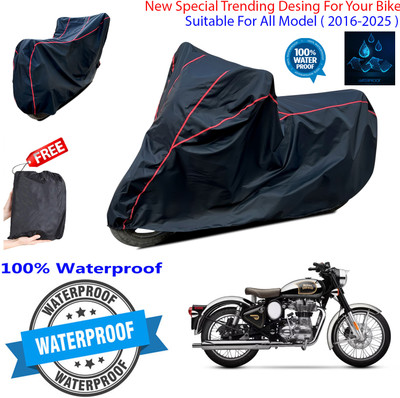 OliverX Waterproof Two Wheeler Cover for Royal Enfield(Classic Chrome, Black)
