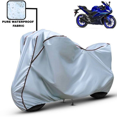 Delphinium Waterproof Two Wheeler Cover for Yamaha(YZF R3, Silver, Black)