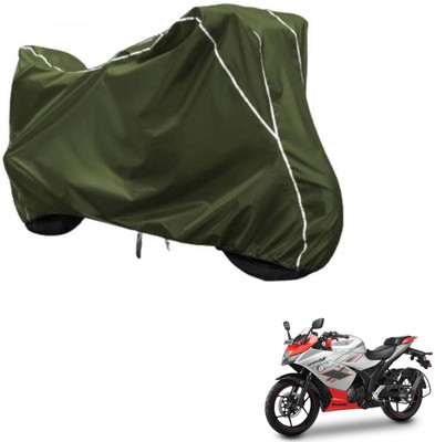 Love Me Two Wheeler Cover for Suzuki(Gixxer SF, Green, White)