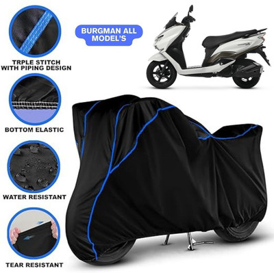 Shiv Kanha Waterproof Two Wheeler Cover for Suzuki(Burgman Electric, Black, Blue)