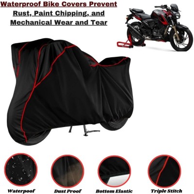 Autohaux Waterproof Two Wheeler Cover for TVS(Apache RTR 200 4V, Black, Red)