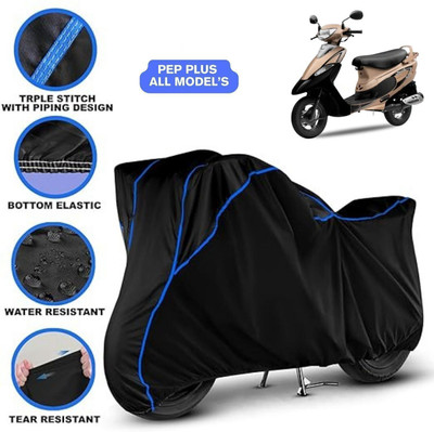 Shiv Kanha Waterproof Two Wheeler Cover for TVS(Pep Plus, Black, Blue)