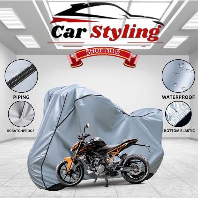 Car Styling Waterproof Two Wheeler Cover for KTM(Duke 390 ABS, Silver, Black)