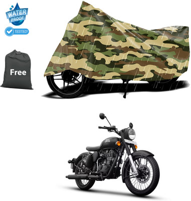 PAGORA Waterproof Two Wheeler Cover for Royal Enfield(Classic Stealth Black, Yellow)
