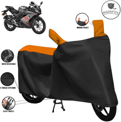 ZAQE Waterproof Two Wheeler Cover for Yamaha(R15 V3, Black, Orange)