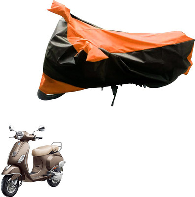 Mdstar Waterproof Two Wheeler Cover for Piaggio(Vespa, Black, Orange)