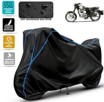 Amikan Waterproof Two Wheeler Cover for Royal Enfield(350, Black, Blue)