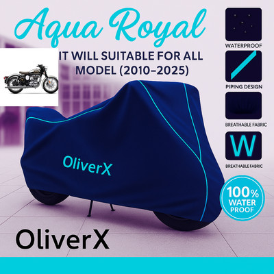 OliverX Waterproof Two Wheeler Cover for Royal Enfield(Classic Chrome, Blue, Red)
