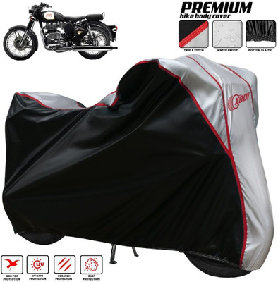 xodi Waterproof Two Wheeler Cover for Royal Enfield(Classic 350 Signals, Silver, Black)