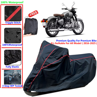 SThanaveX Waterproof Two Wheeler Cover for Royal Enfield(Classic Gunmetal, Black)