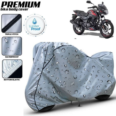 Delphinium Waterproof Two Wheeler Cover for Bajaj(Pulsar 150, Silver, Black)