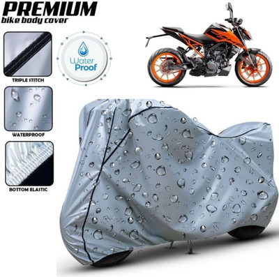Delphinium Waterproof Two Wheeler Cover for KTM(200 Duke, Silver, Black)