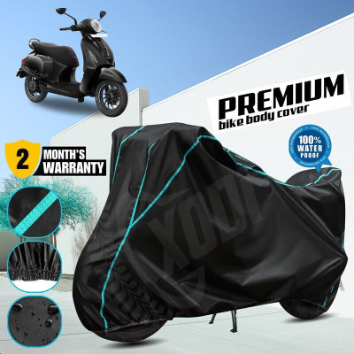 xodi Waterproof Two Wheeler Cover for Bajaj(Chetak, Black, Blue)
