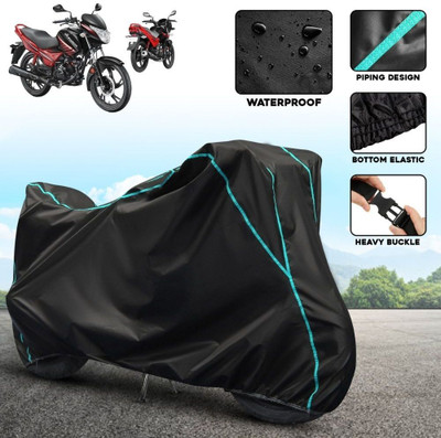 AutoGalaxy Waterproof Two Wheeler Cover for Hero(MotoCorp Glamour, Black, Blue)