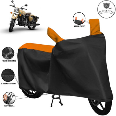 MADAFIYA Waterproof Two Wheeler Cover for Royal Enfield(Classic 350 Signals, Black, Orange)