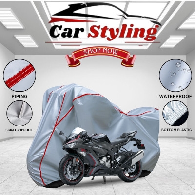 Car Styling Waterproof Two Wheeler Cover for Kawasaki(Ninja ZX-6R, Silver, Red)
