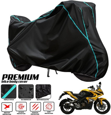 ZAQE Two Wheeler Cover for Bajaj(Pulsar RS200 BS6, Black, Blue)