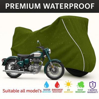 pocket bazar Waterproof Two Wheeler Cover for Royal Enfield(Bullet 350 New BS6, Green, White)