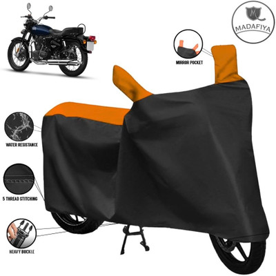 ZAQE Waterproof Two Wheeler Cover for Royal Enfield(Bullet 350 New BS6, Black, Orange)