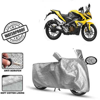 ROYAL AUTO MART Waterproof Two Wheeler Cover for Bajaj(Pulsar RS 200, Silver)