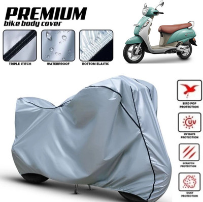 Shiv Kanha Waterproof Two Wheeler Cover for Suzuki(Access 125, Silver, Black)