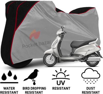 pocket bazar Waterproof Two Wheeler Cover for Suzuki(Access 125, Silver, Black)